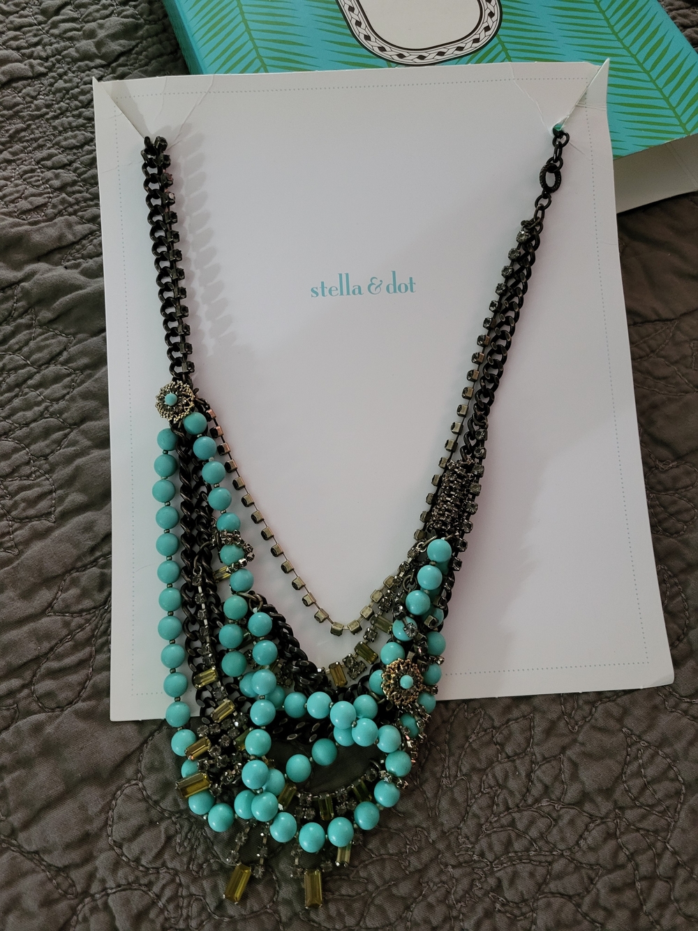 Stella & Dot Turquoise and Gunmetal Multi-Strand Necklace